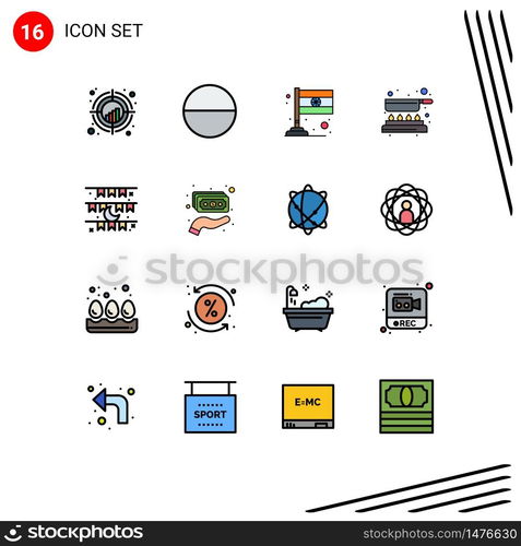 Stock Vector Icon Pack of 16 Line Signs and Symbols for decoration, flag, flag, moon, pan Editable Creative Vector Design Elements