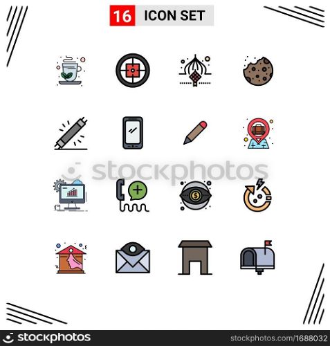 Stock Vector Icon Pack of 16 Line Signs and Symbols for devices, dessert, masjid, cookie, eid Editable Creative Vector Design Elements