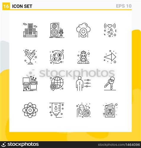 Stock Vector Icon Pack of 16 Line Signs and Symbols for drink, romance, location, love, gps Editable Vector Design Elements