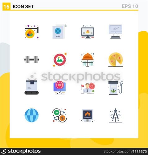 Stock Vector Icon Pack of 16 Line Signs and Symbols for dumbbell, imac, atom, device, computer Editable Pack of Creative Vector Design Elements