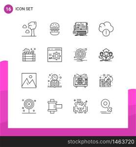 Stock Vector Icon Pack of 16 Line Signs and Symbols for farm, agriculture, ebook, data, alert Editable Vector Design Elements