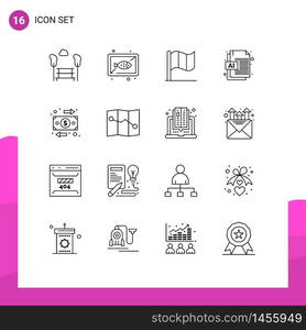Stock Vector Icon Pack of 16 Line Signs and Symbols for flow, flow, cook, file, ai Editable Vector Design Elements