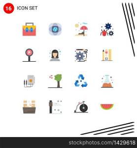 Stock Vector Icon Pack of 16 Line Signs and Symbols for gear, bug, global, antivirus, vacation Editable Pack of Creative Vector Design Elements