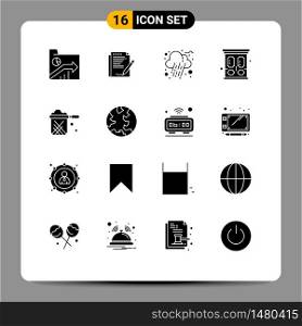 Stock Vector Icon Pack of 16 Line Signs and Symbols for kitchen, wardrobe, layout, vintage, rain Editable Vector Design Elements