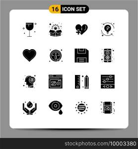 Stock Vector Icon Pack of 16 Line Signs and Symbols for like, heart, love, system, process Editable Vector Design Elements