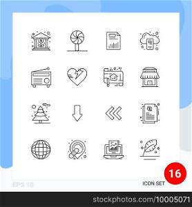 Stock Vector Icon Pack of 16 Line Signs and Symbols for mobile, backup, document, statistics, graph Editable Vector Design Elements