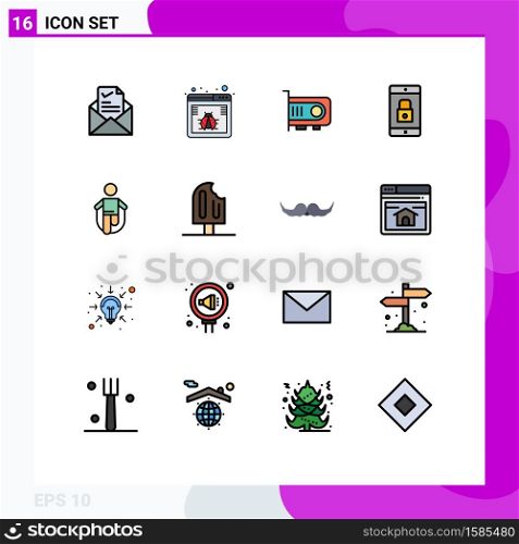 Stock Vector Icon Pack of 16 Line Signs and Symbols for mobile application, lock application, web, lock, computer Editable Creative Vector Design Elements