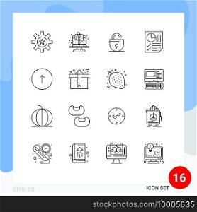 Stock Vector Icon Pack of 16 Line Signs and Symbols for report, document, dessert, data, internet Editable Vector Design Elements
