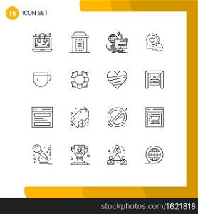 Stock Vector Icon Pack of 16 Line Signs and Symbols for romantic chat, message, party, chat bubble, remote Editable Vector Design Elements