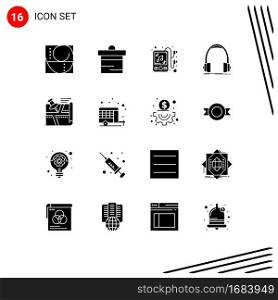 Stock Vector Icon Pack of 16 Line Signs and Symbols for route, studio, device, monitor, headphone Editable Vector Design Elements