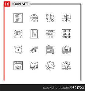 Stock Vector Icon Pack of 16 Line Signs and Symbols for service planning, planning, search, development, growth knowledge Editable Vector Design Elements