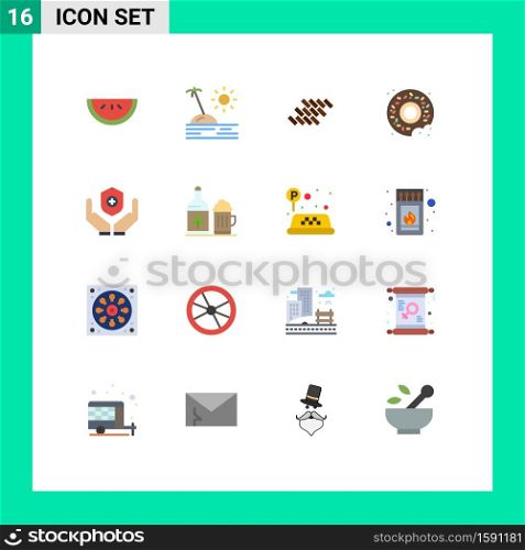 Stock Vector Icon Pack of 16 Line Signs and Symbols for shield, medical, repair, sweets, donut Editable Pack of Creative Vector Design Elements