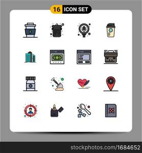 Stock Vector Icon Pack of 16 Line Signs and Symbols for skyscraper, sports, search, recreation, bottle Editable Creative Vector Design Elements