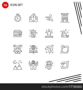 Stock Vector Icon Pack of 16 Line Signs and Symbols for tape, shop front, blow, retail, buildings Editable Vector Design Elements