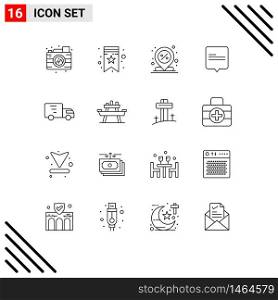 Stock Vector Icon Pack of 16 Line Signs and Symbols for transport, delivery, discount, message, chat Editable Vector Design Elements