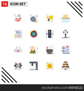 Stock Vector Icon Pack of 16 Line Signs and Symbols for vacation, sun, audio, sea, speaker Editable Pack of Creative Vector Design Elements