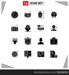 Stock Vector Icon Pack of 16 Line Signs and Symbols for vhs tape, tape recording, time, salmon, summer Editable Vector Design Elements