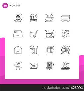 Stock Vector Icon Pack of 16 Line Signs and Symbols for wellness, spa, piano, kitchen, food Editable Vector Design Elements