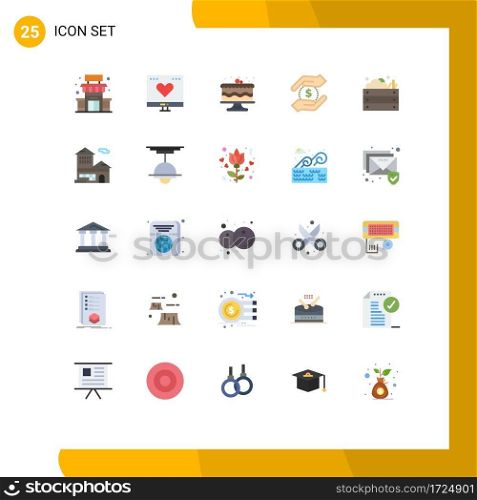 Stock Vector Icon Pack of 25 Line Signs and Symbols for agriculture, hand, money, dollar, party Editable Vector Design Elements