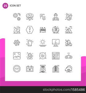 Stock Vector Icon Pack of 25 Line Signs and Symbols for asteroid, worker, astrology, labour, labour man Editable Vector Design Elements