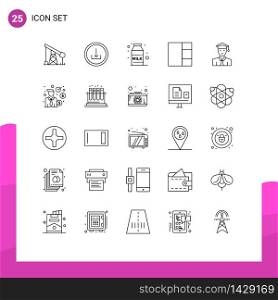 Stock Vector Icon Pack of 25 Line Signs and Symbols for businessman, graduate, breakfast, education, layout Editable Vector Design Elements