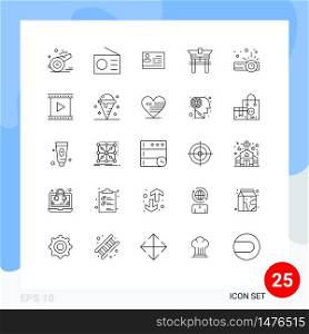 Stock Vector Icon Pack of 25 Line Signs and Symbols for chinese, bridge, technology, gate, identity card Editable Vector Design Elements