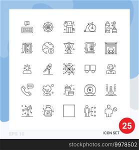 Stock Vector Icon Pack of 25 Line Signs and Symbols for cleaner, vehicle, diet, transportation, bike Editable Vector Design Elements