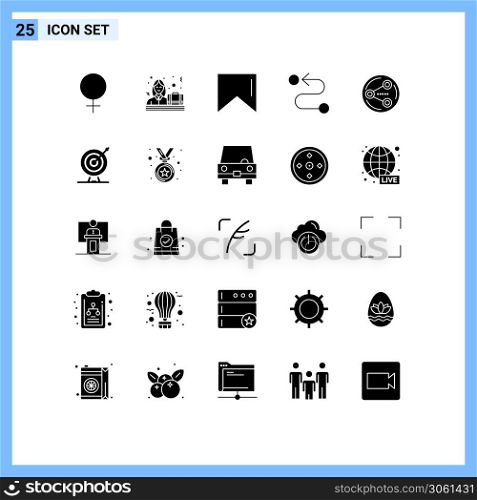 Stock Vector Icon Pack of 25 Line Signs and Symbols for dart, media, flag, social, share Editable Vector Design Elements