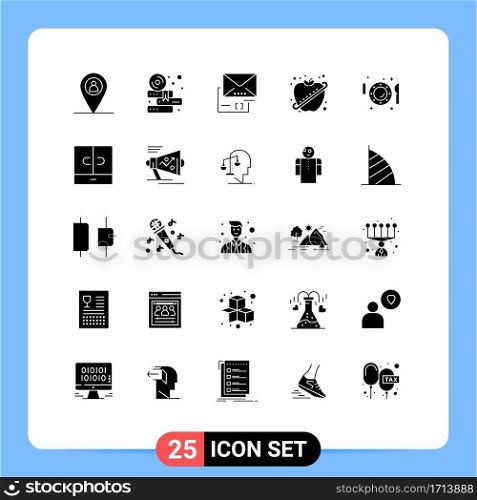 Stock Vector Icon Pack of 25 Line Signs and Symbols for dinner, dish, document, fitness, fruit Editable Vector Design Elements