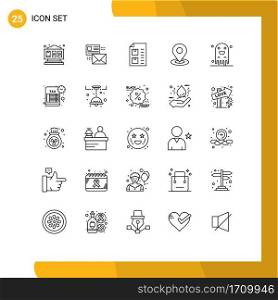 Stock Vector Icon Pack of 25 Line Signs and Symbols for hotel, map, mail, location, list Editable Vector Design Elements