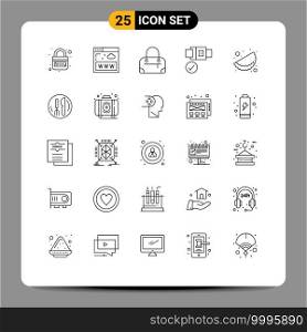 Stock Vector Icon Pack of 25 Line Signs and Symbols for hotel, matrhri, www, food, lock Editable Vector Design Elements