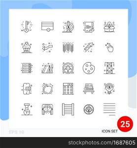 Stock Vector Icon Pack of 25 Line Signs and Symbols for idea, package, laboratory, box, economy Editable Vector Design Elements