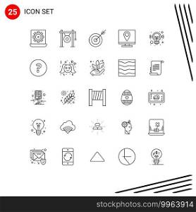 Stock Vector Icon Pack of 25 Line Signs and Symbols for information, contact, music, address, goal Editable Vector Design Elements