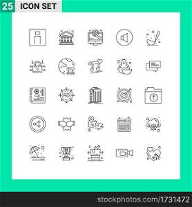 Stock Vector Icon Pack of 25 Line Signs and Symbols for kitchen, cooking, building, volume, sound Editable Vector Design Elements
