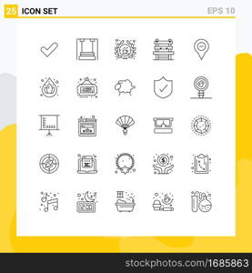 Stock Vector Icon Pack of 25 Line Signs and Symbols for location, station, kindergarten, room, sign Editable Vector Design Elements