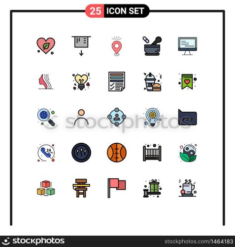 Stock Vector Icon Pack of 25 Line Signs and Symbols for monitore, soup, pin, medicine, hospital Editable Vector Design Elements