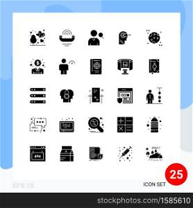 Stock Vector Icon Pack of 25 Line Signs and Symbols for moon, head, telephone, mind, cognitive Editable Vector Design Elements