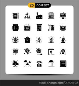 Stock Vector Icon Pack of 25 Line Signs and Symbols for store, market, experiment, nuclear plant, industrial plant Editable Vector Design Elements