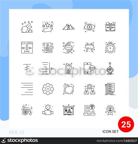 Stock Vector Icon Pack of 25 Line Signs and Symbols for view, eye, sale, dollar, nature Editable Vector Design Elements