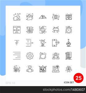 Stock Vector Icon Pack of 25 Line Signs and Symbols for view, eye, sale, dollar, nature Editable Vector Design Elements