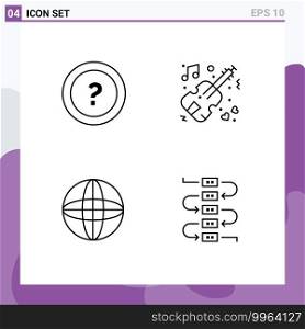 Stock Vector Icon Pack of 4 Line Signs and Symbols for about, globe, question, music, world Editable Vector Design Elements