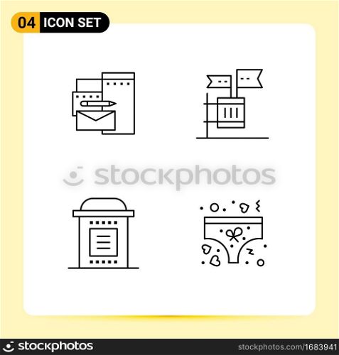 Stock Vector Icon Pack of 4 Line Signs and Symbols for advertising, celebration, corporate, election, halloween Editable Vector Design Elements