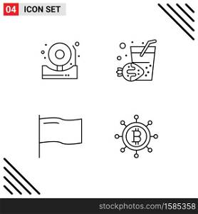 Stock Vector Icon Pack of 4 Line Signs and Symbols for alarm, mark, fire, summer, money Editable Vector Design Elements