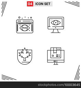 Stock Vector Icon Pack of 4 Line Signs and Symbols for analytics monitoring, shield, computer, security, computer Editable Vector Design Elements