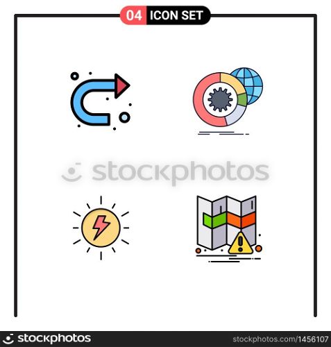 Stock Vector Icon Pack of 4 Line Signs and Symbols for arrow, energy, right, analysis, sun Editable Vector Design Elements