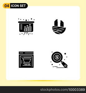 Stock Vector Icon Pack of 4 Line Signs and Symbols for assets, shopping cart, investment, house, research Editable Vector Design Elements
