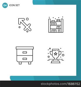 Stock Vector Icon Pack of 4 Line Signs and Symbols for astrology, furniture, greece, bookshelf, achievement Editable Vector Design Elements