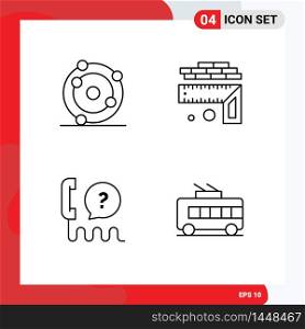 Stock Vector Icon Pack of 4 Line Signs and Symbols for atom, help, biochemistry, level, service Editable Vector Design Elements