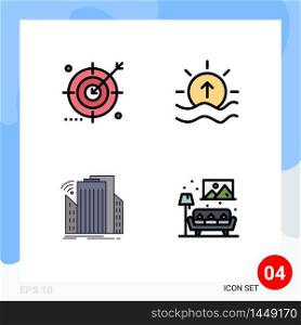 Stock Vector Icon Pack of 4 Line Signs and Symbols for audience, sun, optimization, river, city Editable Vector Design Elements
