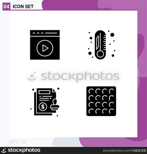 Stock Vector Icon Pack of 4 Line Signs and Symbols for audio play, contract, video play, degree, paper Editable Vector Design Elements